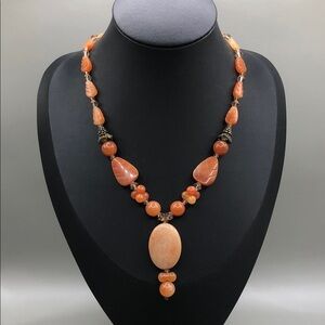 Vintage orange stone gemstone statement style boho pendant necklace pop of color